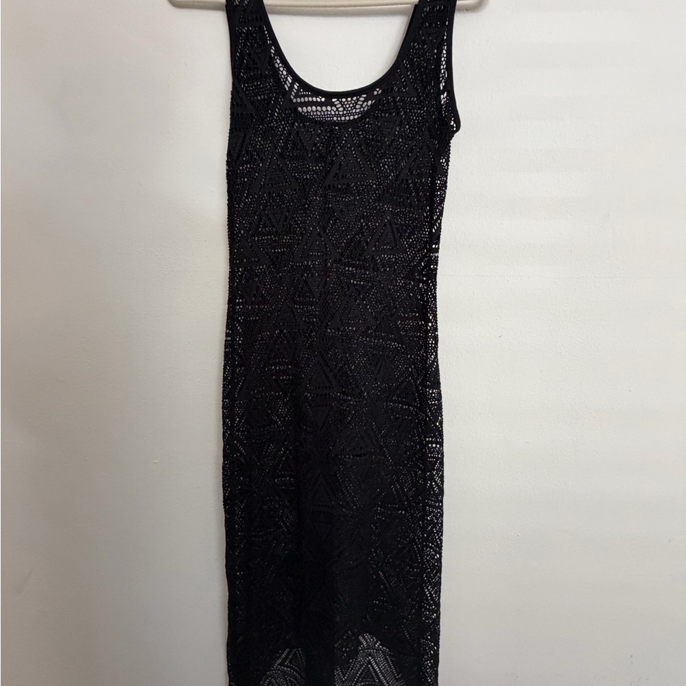 Black Sleeveless Lace Overlay Dress